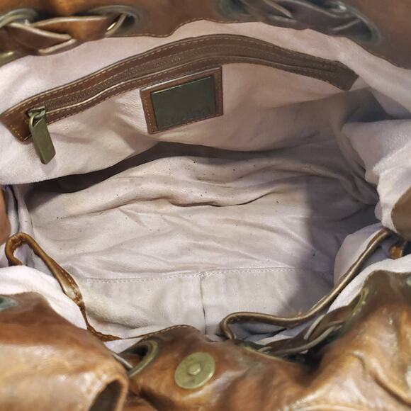 Kooba Hobo Bag Shoulder Carla Braided Tassels Brown Leather Drawstring Satchel - Picture 12 of 16